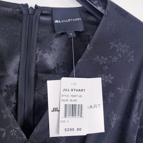 Black Wide Leg Cocktail Jumpsuit XS Satin V Neck Floral Flared Jill Stuart $295 - Picture 4 of 9